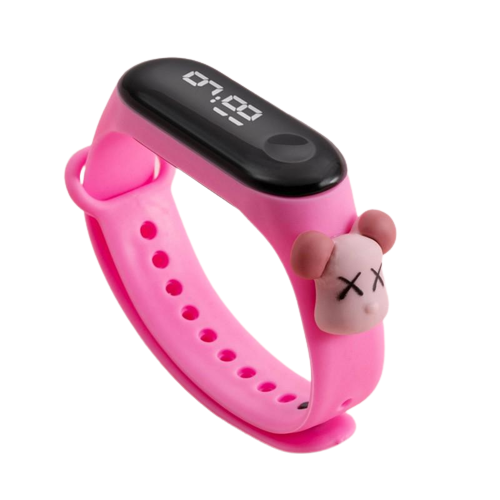 Часы электронные детские сенсорные с 3D браслетом Собочка водонепроницаемые Розовый (1000054)