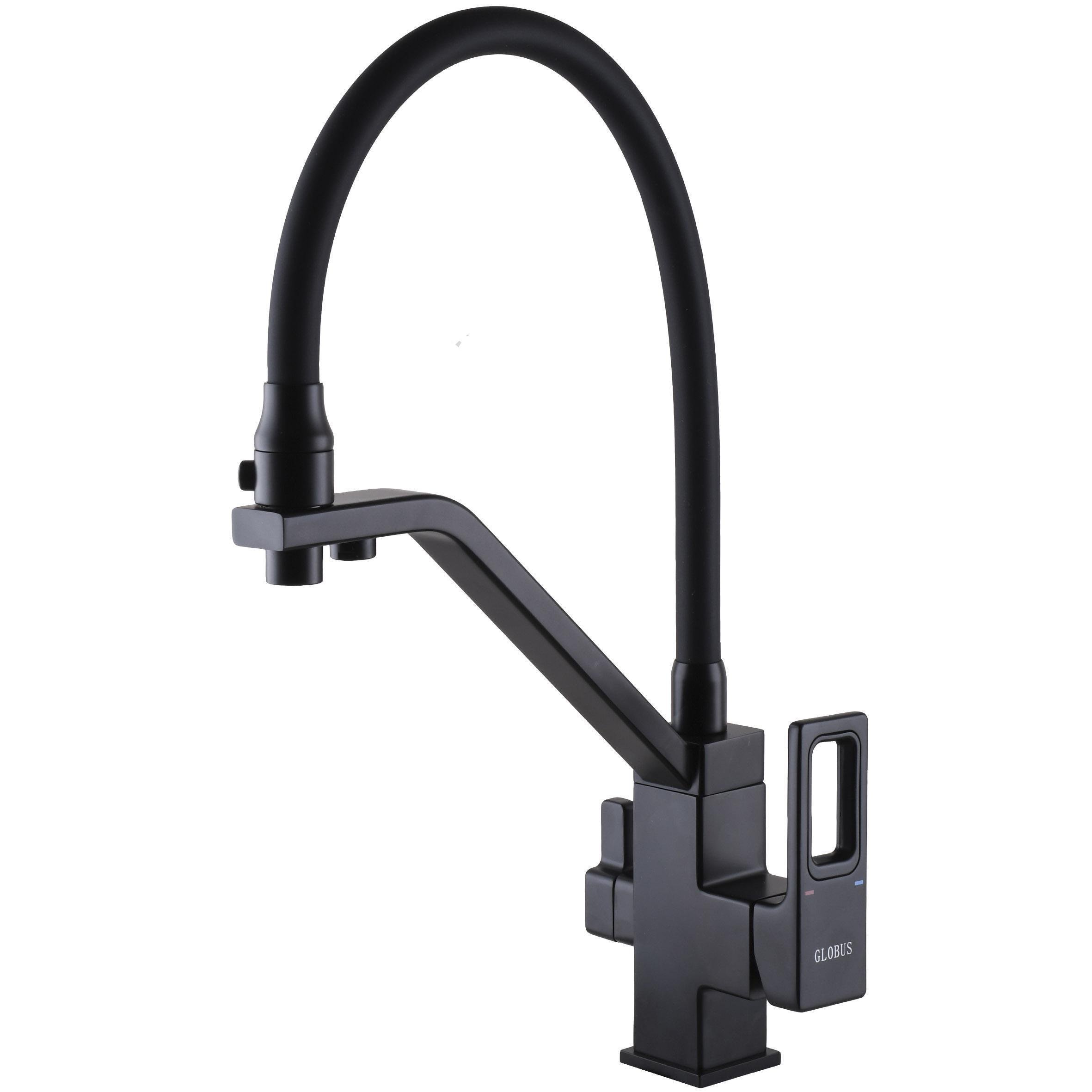 Смеситель для кухни на два выхода фильтр/вода GLux LAZER GLLR-0900-10-01 Черный (24676)