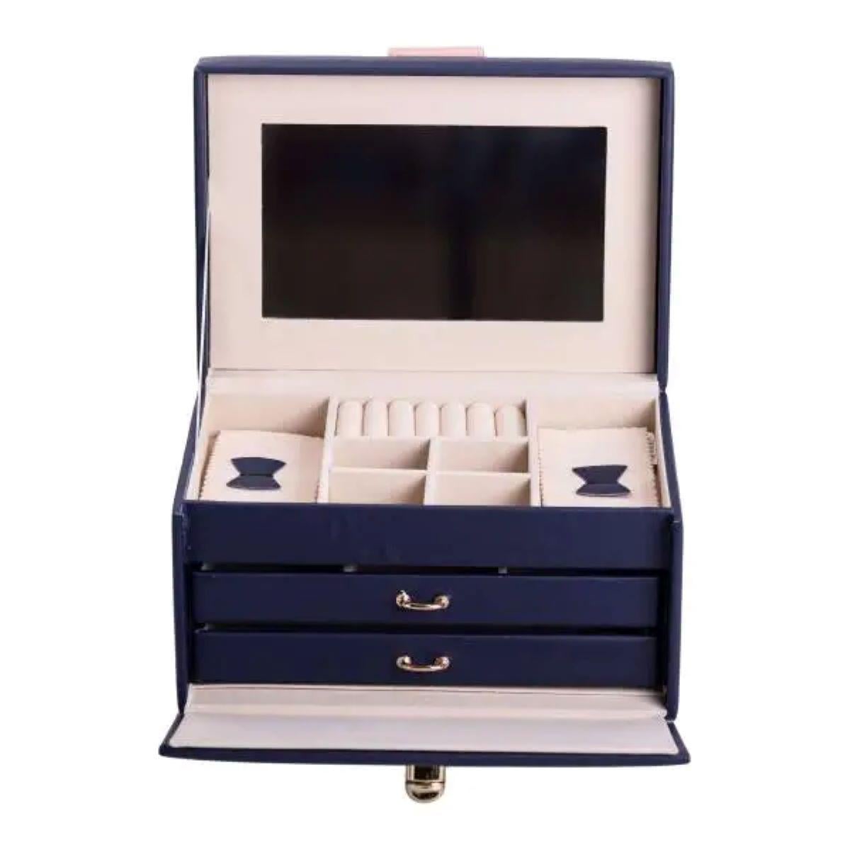 Шкатулка для украшений из эко кожи с зеркалом 3 яруса (6681)