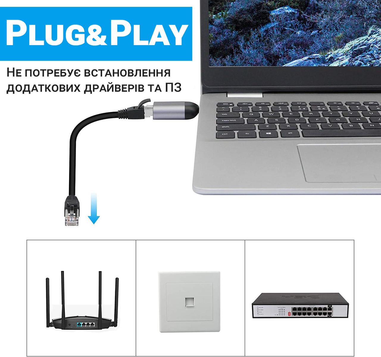 Карта сетевая Type-C to RJ45 Ethernet Addap UC2RJ45-01 для интернет подключения до 1 Гбит/с - фото 6