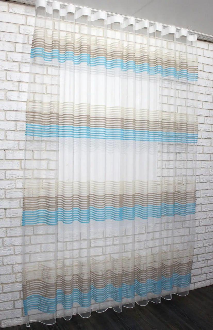 Тюль у вітальню на фатині зі смужками 300x270 см Блакитний (tul-943т-5) Тюль у вітальню на фатині зі смужками 300x270 см Блакитний (tul-943т-5)