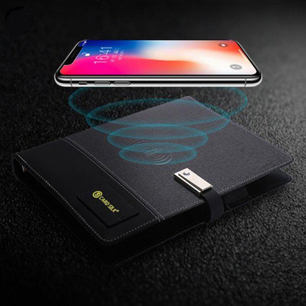 Бизнес-ежедневник с флешкой 16 Гб и беспроводной зарядкой Powerbank и ручкой Темно-серый - фото 5