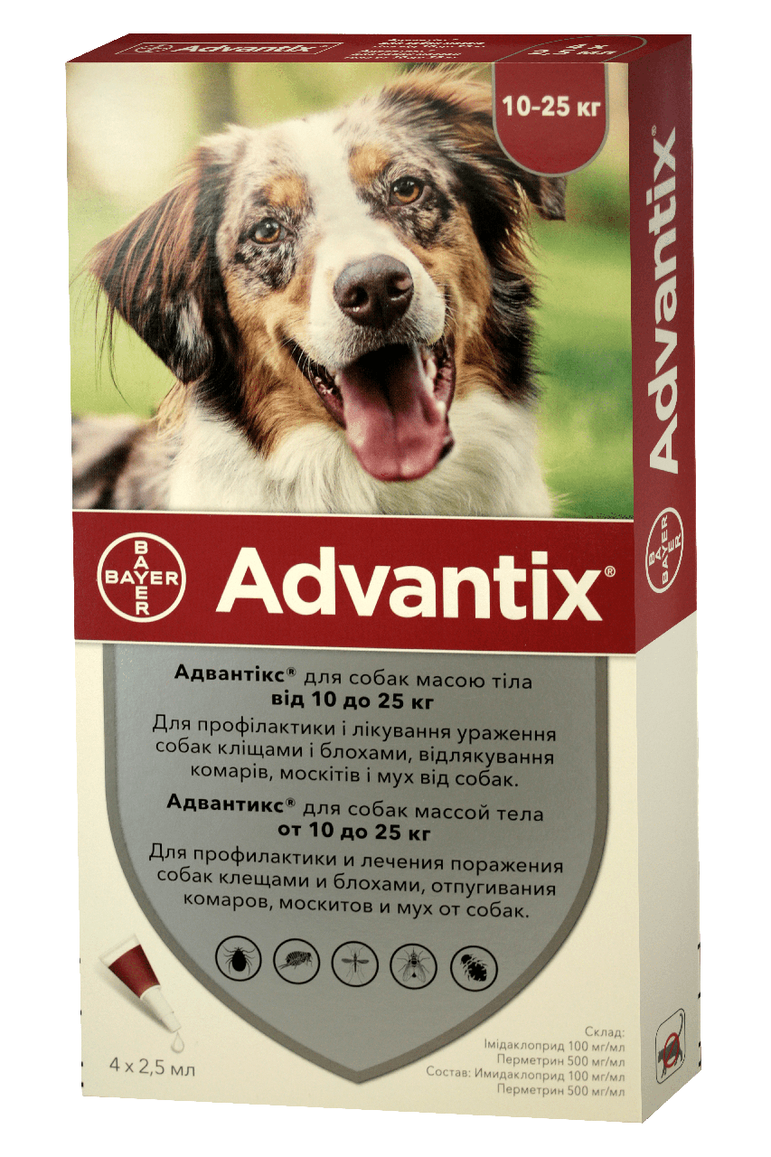 Краплі Bayer Advantix від бліх кліщів і глистів для цуценят і собак 10 до 25 кг 1 шт. (37293) - фото 2