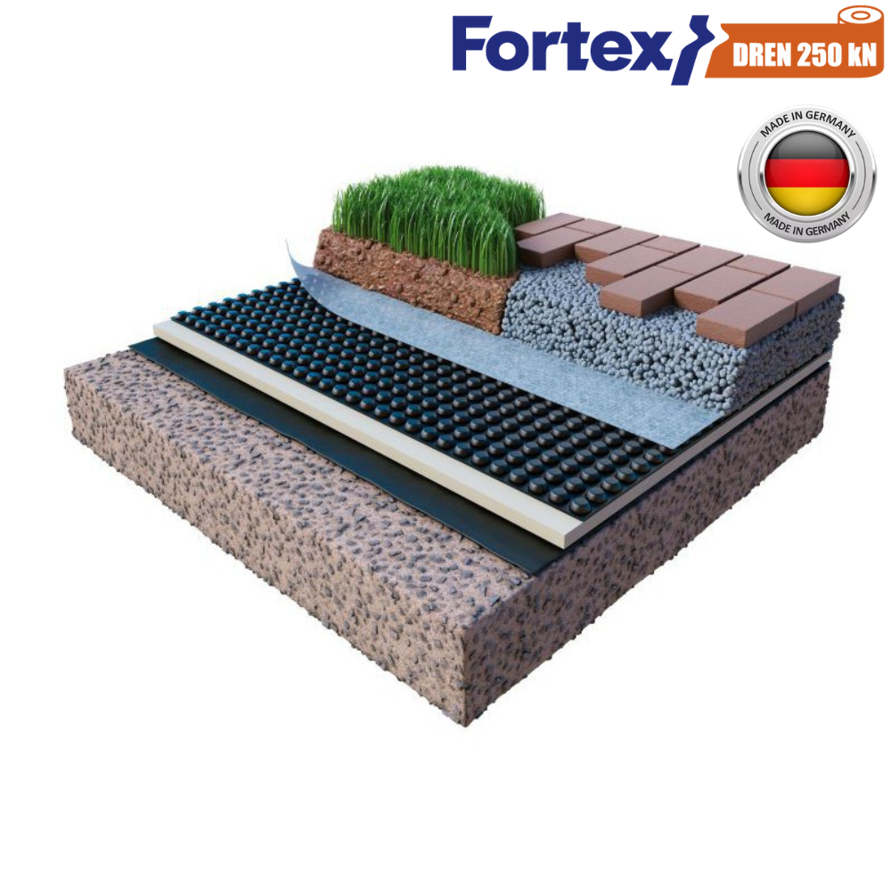 Мембрана для фундамента дренажная с геотекстилем Fortex Dren 250 кН 2x20 м 40 м2 (340050) - фото 7