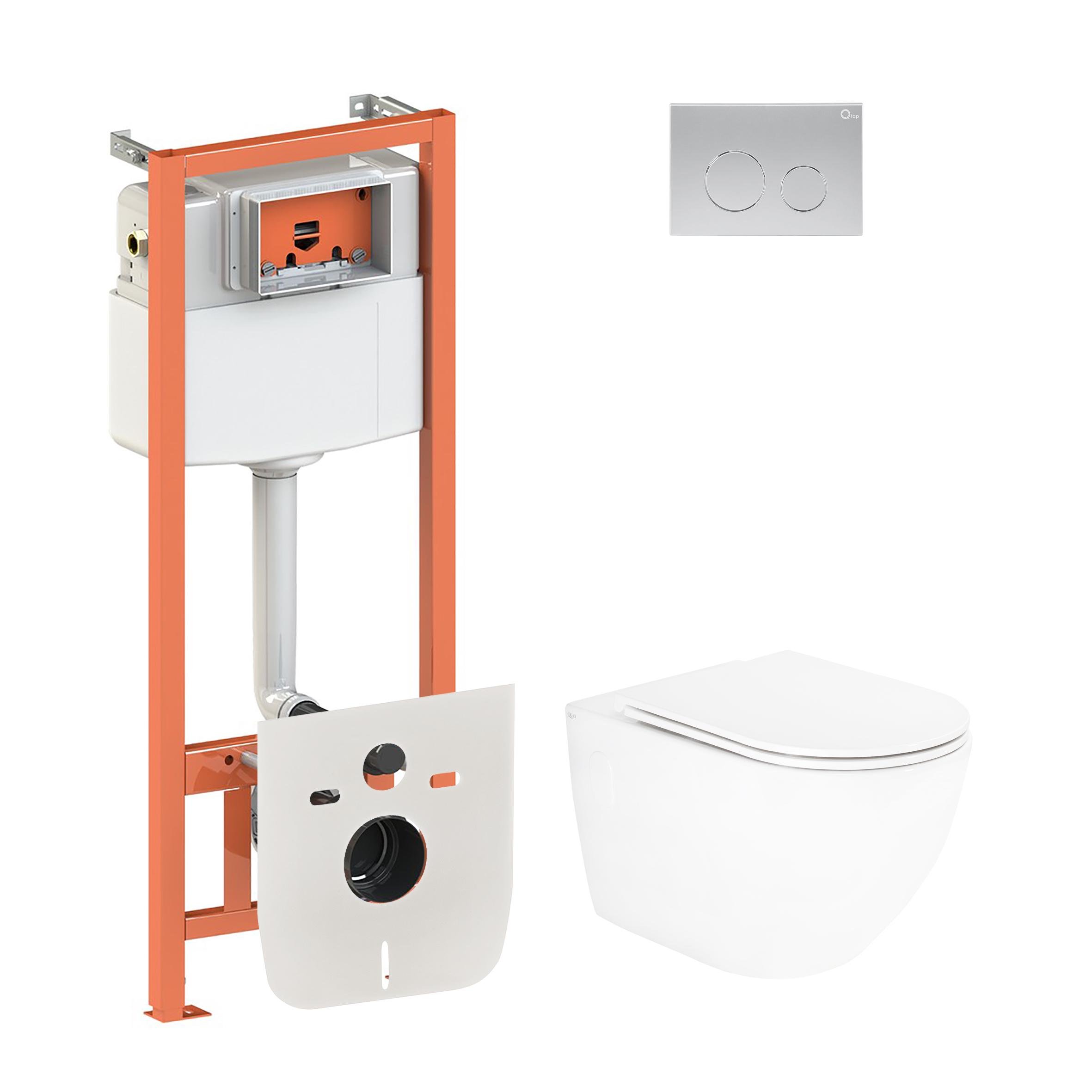 Комплект инсталляции Q-tap Nest QT13332141ERW0133M425M11111SAT с унитазом кнопка Сатин (124772)