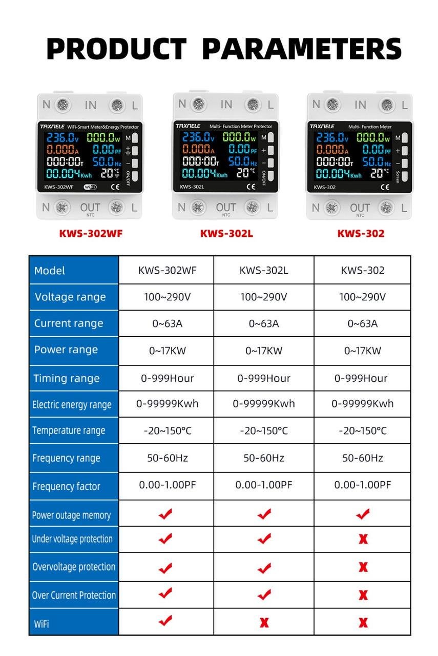 Счетчик-измеритель электроэнергии KWS-302WF WIFI цифровое напряжение/ток 220V 63A (22442446) - фото 4