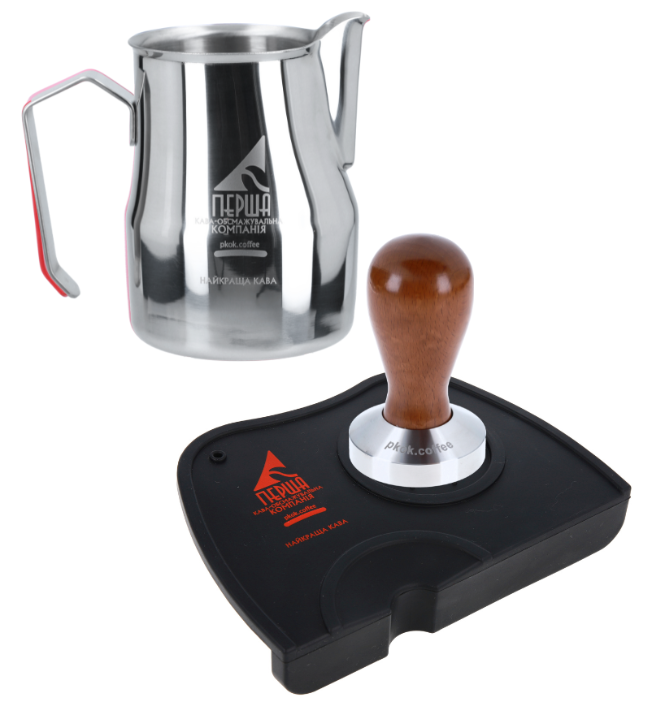 Набір баристи 2 темпер для кави та пітчер для молока тип Motta зі шкалою і килимком - фото 1 Набір баристи 2 темпер для кави та пітчер для молока тип Motta зі шкалою і килимком - фото 1