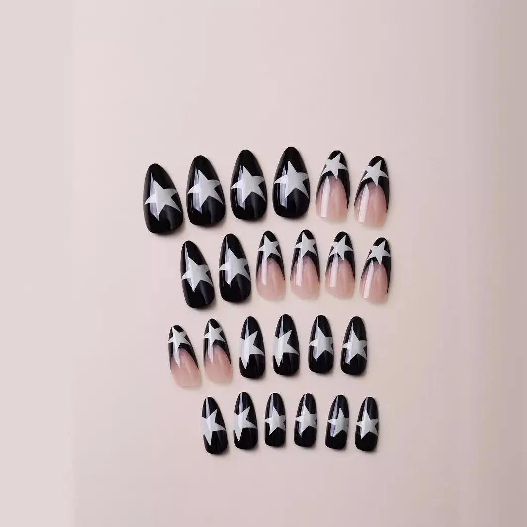 Накладные ногти Звезды миндаль средней длины с клеевыми пластинами 24 шт. Черный с белым (2789190667) - фото 6 Накладные ногти Звезды миндаль средней длины с клеевыми пластинами 24 шт. Черный с белым (2789190667) - фото 6