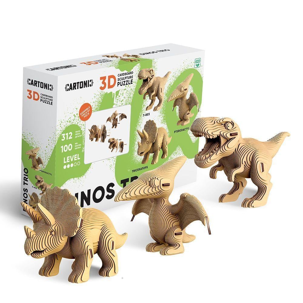 Пазл картонный 3D Cartonic Три Динозавра Dinos Trio 312 деталей
