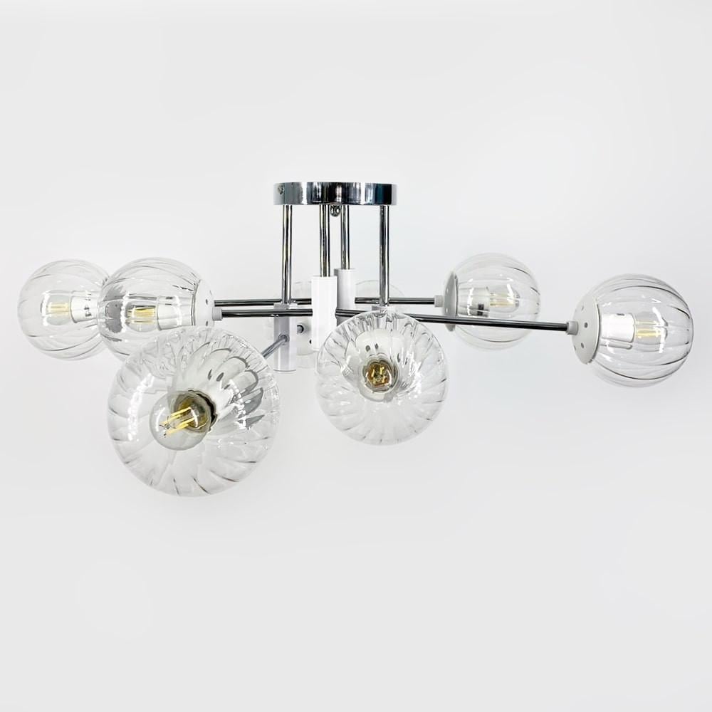 Люстра з білою фурнітурою на 8 прозорих плафонів Ø 85 см Хром (51797/8 CH+WT+CL)