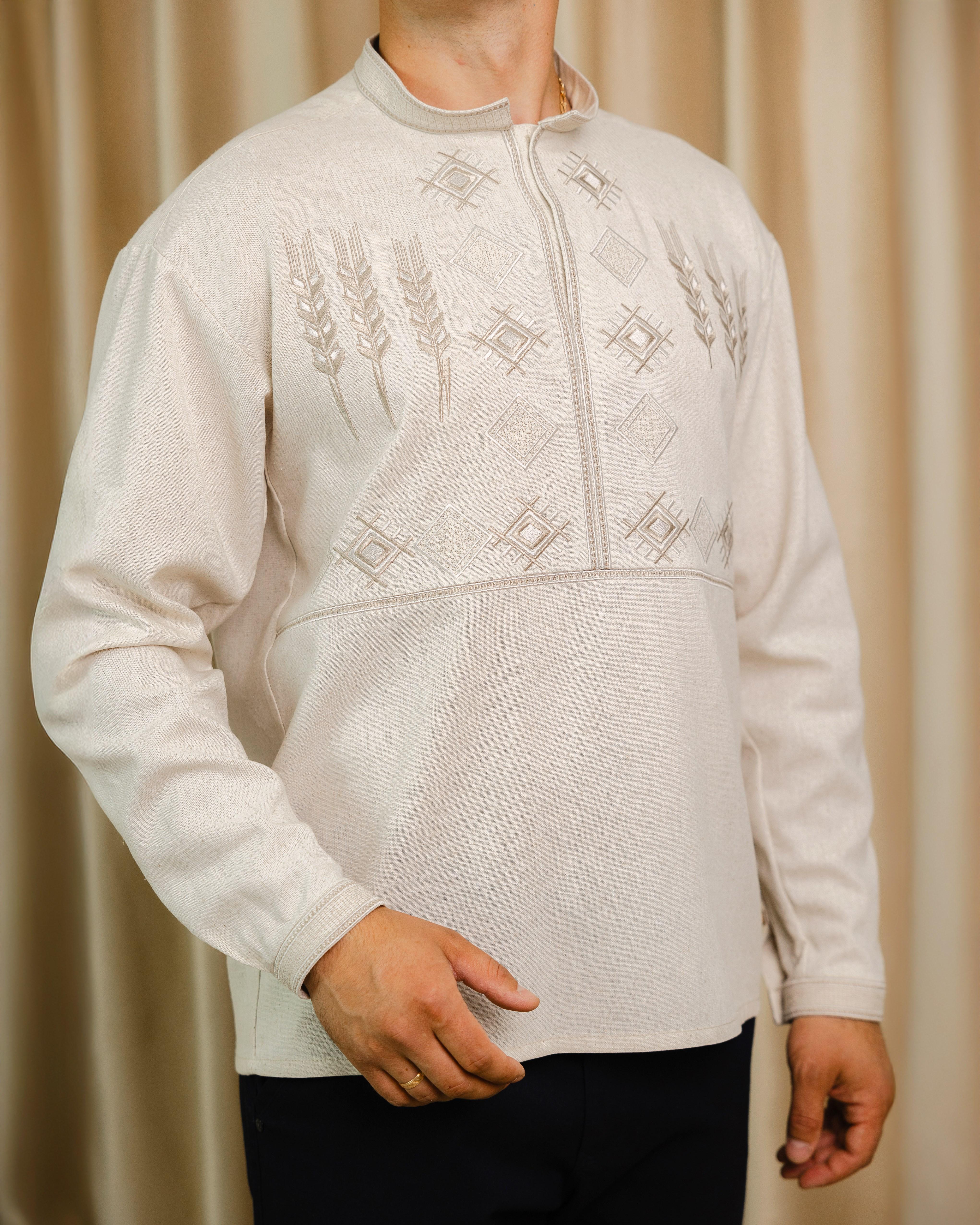 Вышиванка мужская Колос льняная S (0002230)