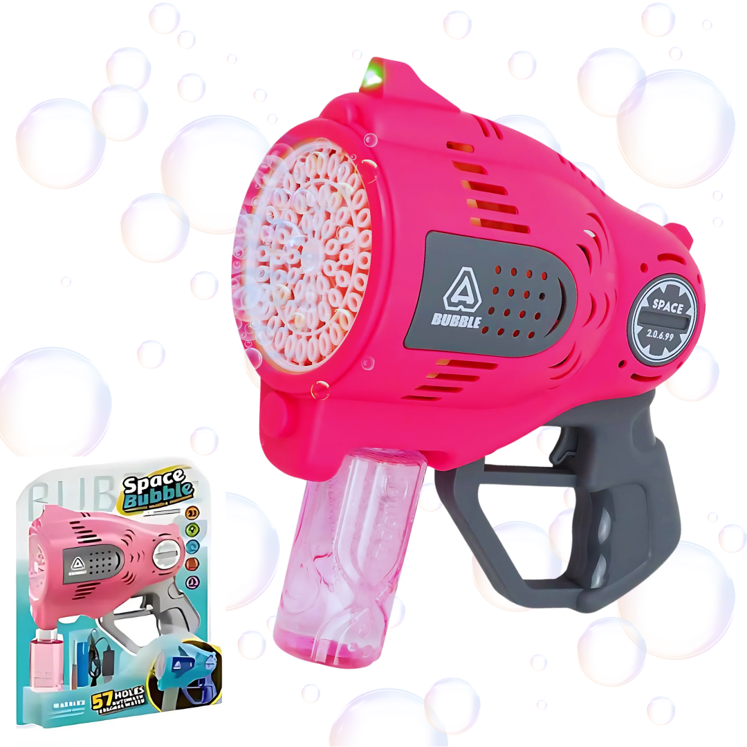 Пистолет мыльных пузырей для детей 57 отверстий с подсветкой Розовый