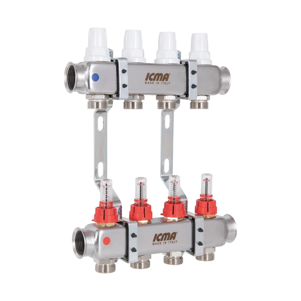 Коллектор ICMA №К073 из нержавеющей стали распределительный с расходомером 1" 4 выхода (SD00053337) - фото 2