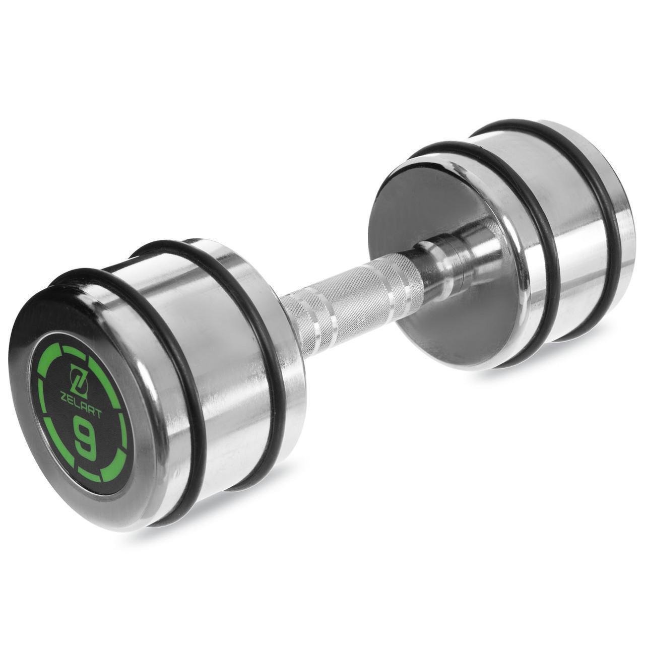 Гантель цельная Zelart FI-2622-9 стальная хромированная 9 кг (2532858567) - фото 1