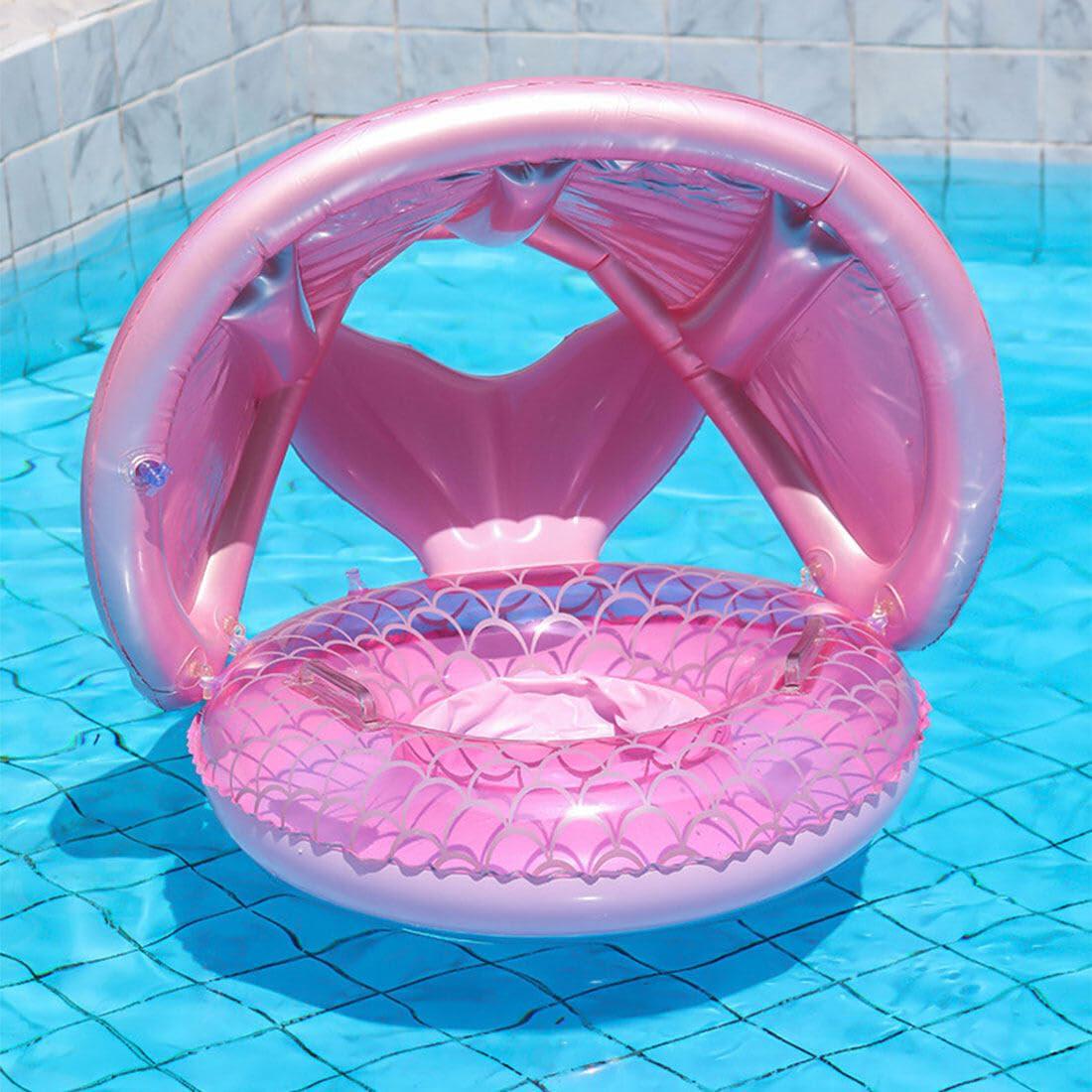 Надувная лодка-круг детская Русалка с навесом от солнца с 6+ до 4 лет Розовый - фото 10