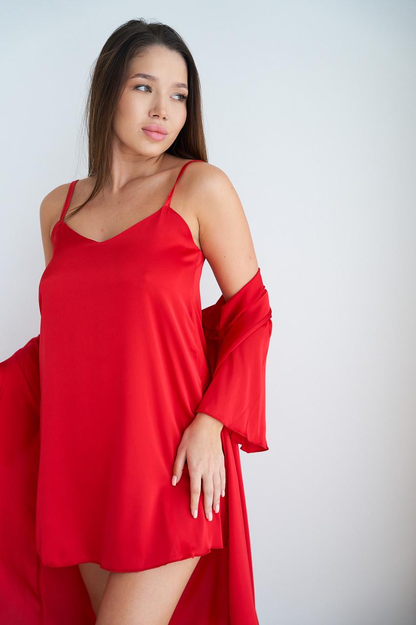 Домашний костюм женский шелковый халат и пеньюар S-M Red (2038677810) - фото 1 Домашний костюм женский шелковый халат и пеньюар S-M Red (2038677810) - фото 1