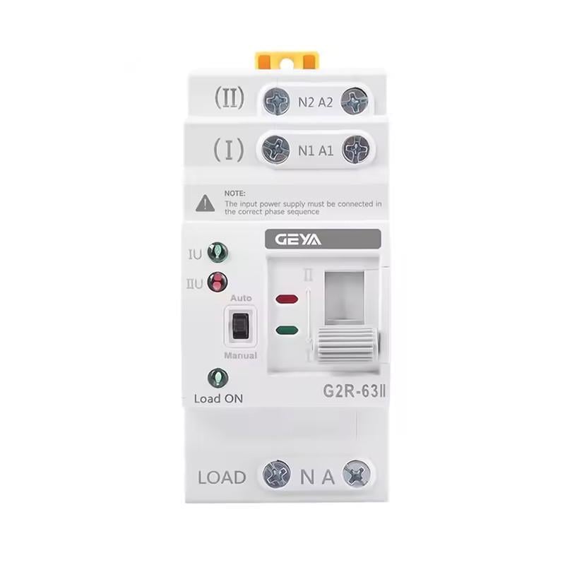 Автоматичний перемикач вводу резерву Geya I-II 2P 63A 230V АВР універсальний для гібридних інверторів та генераторів (ATS-2P-63A-230)