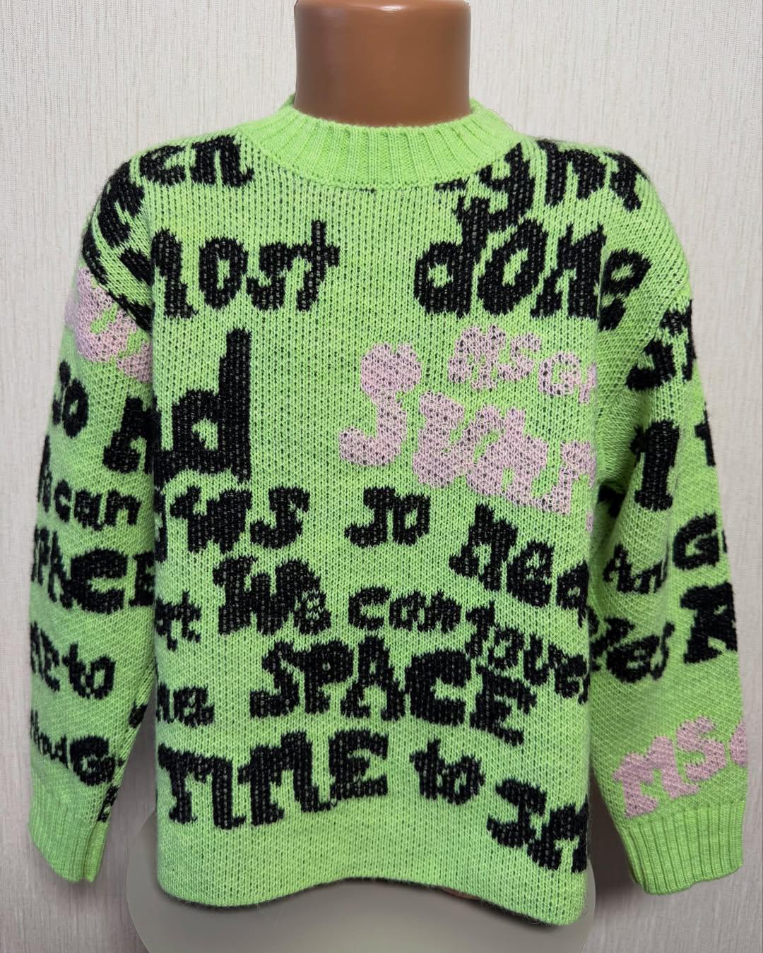 Свитер для девочки MSGM с контрастными графическими надписями 10–14 лет/р. 12 Салатовый с черным (04010009MSGM/12)