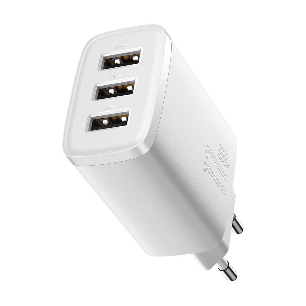 Зарядний пристрій мережевий Baseus Compact Charger 3U 17 W 3USB White (CCXJ020102) - фото 4 Зарядний пристрій мережевий Baseus Compact Charger 3U 17 W 3USB White (CCXJ020102) - фото 4