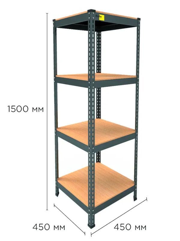 Стелаж металевий поличний MRL-1500 450x450 мм з 4 полицями з навантаженням 400 кг Чорний - фото 2