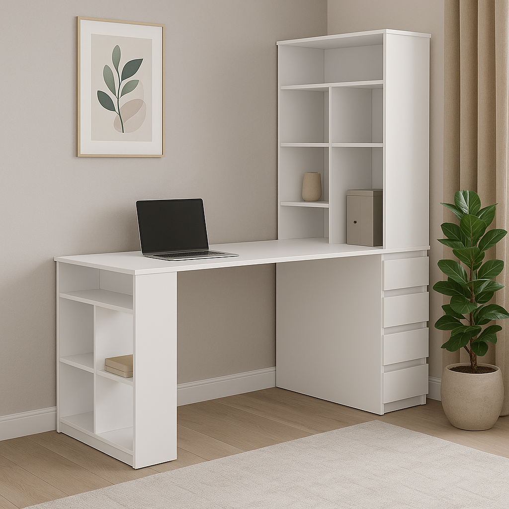 Стіл письмовий СП10 4Я SENAM 1500х1400х600 мм ДСП Білий - фото 1 Стіл письмовий СП10 4Я SENAM 1500х1400х600 мм ДСП Білий - фото 1