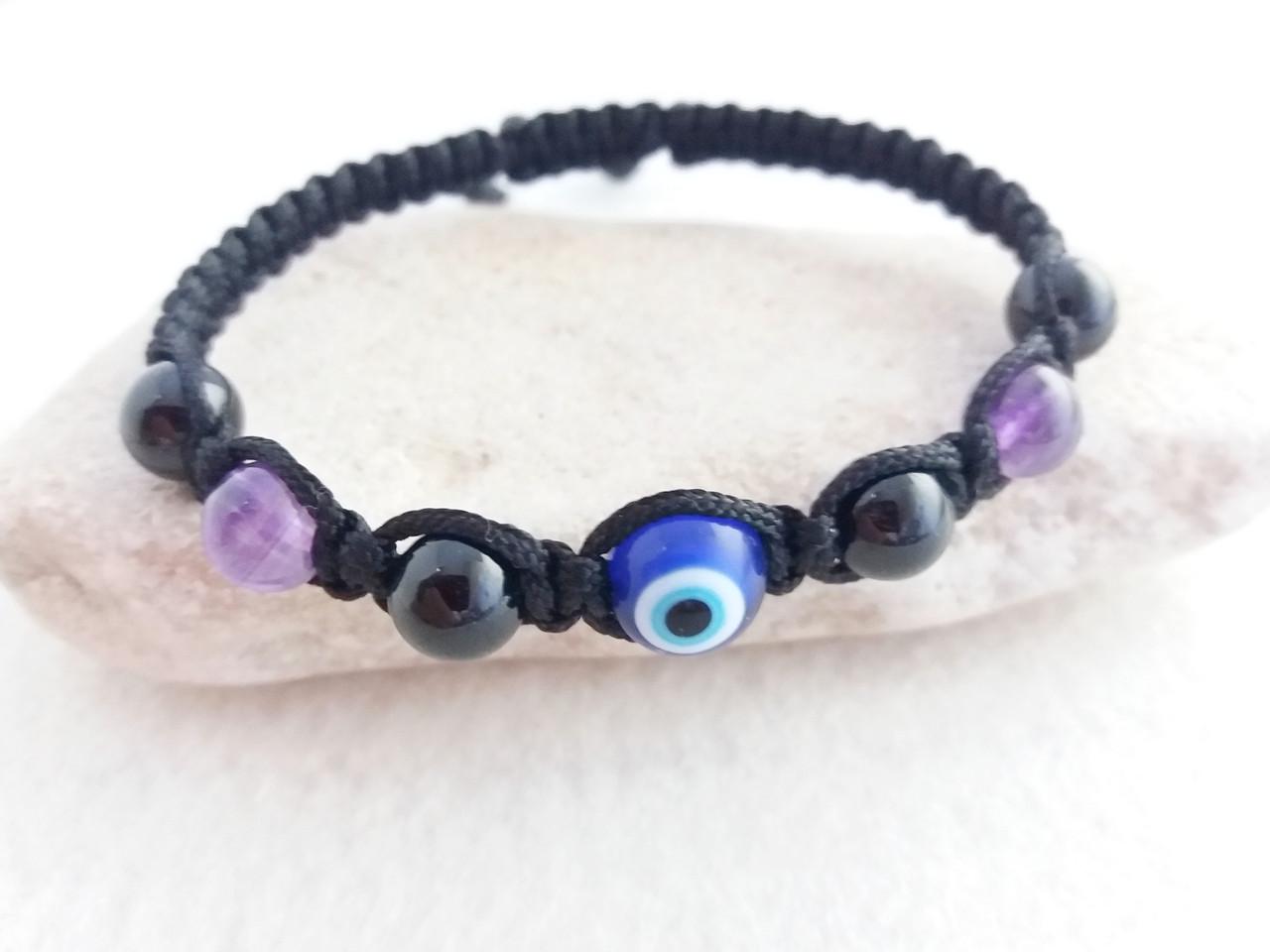 Браслет Шамбала из Черного турмалина/Аметиста d 8 мм (1888960109)