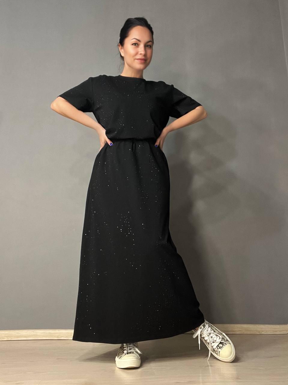 Костюм женский YUJIE YISHANG 7359 с камнями футболка и длинная юбка M Черный (26067004)