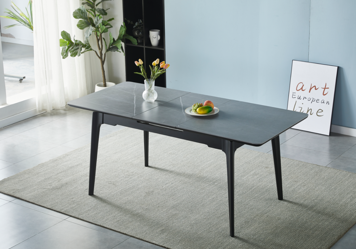 Стол обеденный Intarsio BERLIN CERAMIC 140/180х80 см Серый мат/Черный каркас