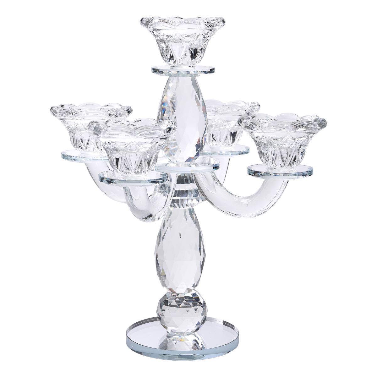 Канделябр на 5 свечей подсвечник настольный декоративный на ножке 19x19x26,5 см Прозрачный (6949)