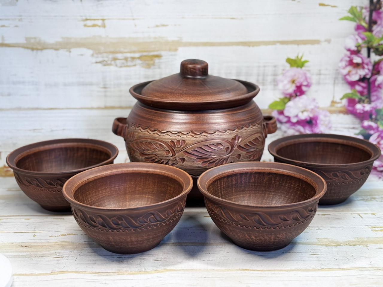 Набор глиняной посуды Эко Супник 3,5 л и 4 миски 600 мл (2703734076)
