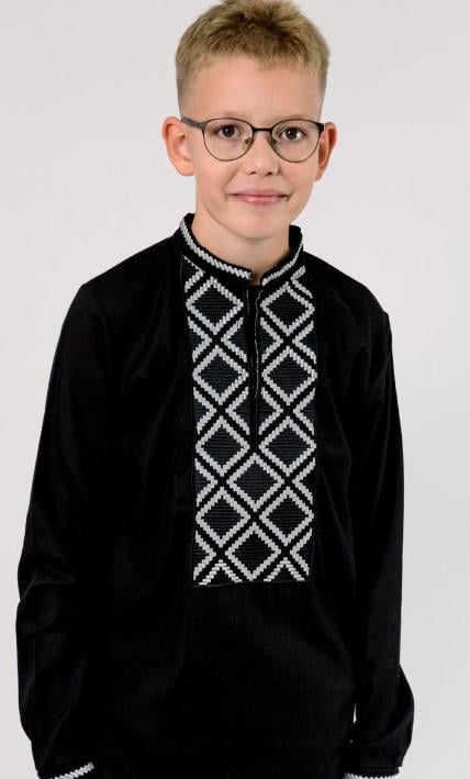 Вышиванка на мальчика натуральный лен с длинным рукавом 122 см Черный (1807390315)