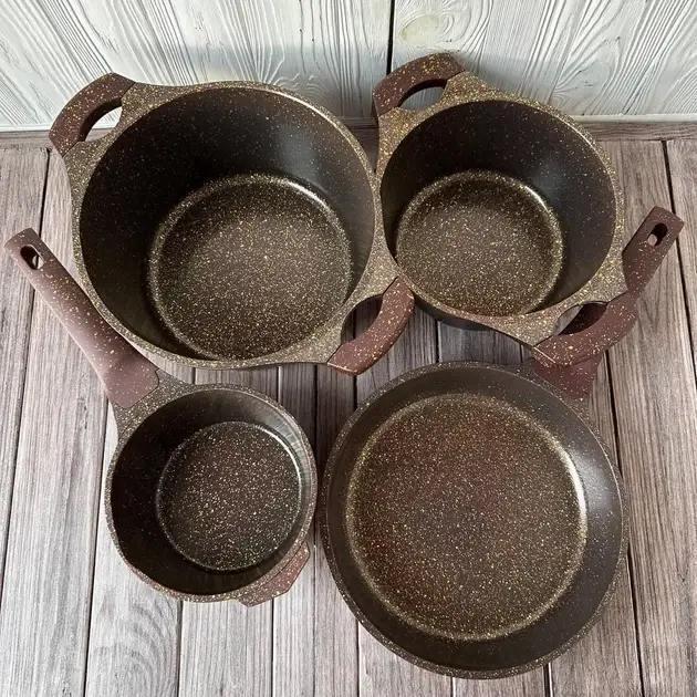 Набір посуду Higher Kitchen HK-315 з гранітним антипригарним покриттям 7 предметів Коричневий (2484653689) - фото 6 Набір посуду Higher Kitchen HK-315 з гранітним антипригарним покриттям 7 предметів Коричневий (2484653689) - фото 6