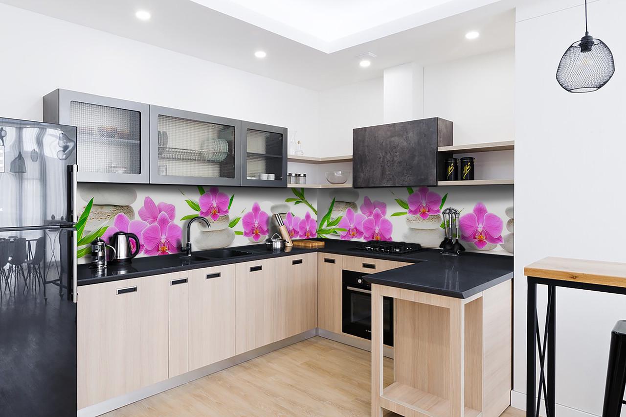 Кухонный фартук Розовые орхидеи из самоклеющейся виниловой пленки 65х250 см Белый Кухонный фартук Розовые орхидеи из самоклеющейся виниловой пленки 65х250 см Белый