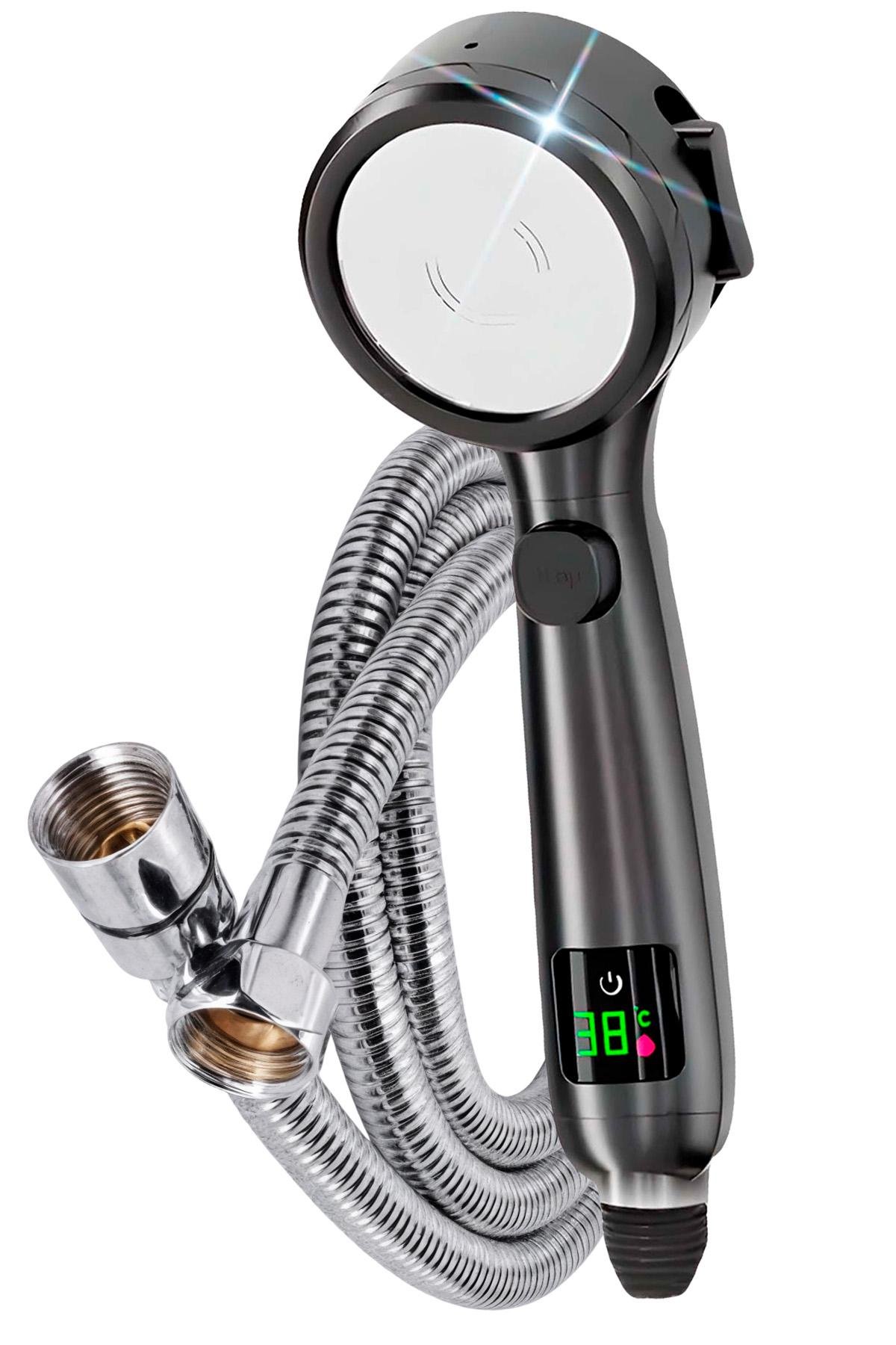 Лейка BRS с LED дисплеем для экономии воды со шлангом для душа 1,5 м нержавеющая сталь (535322229) - фото 1