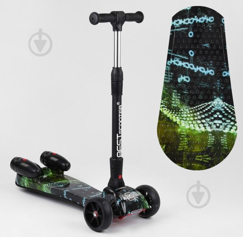 Самокат детский пластмассовый с PU колесами и складным алюминиевым рулем Best Scooter MAXI Black/Green (100066)