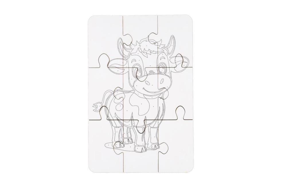 Пазл розмальовка дерев'яна для дітей PuzzleOK Корівка 9 деталей - фото 3