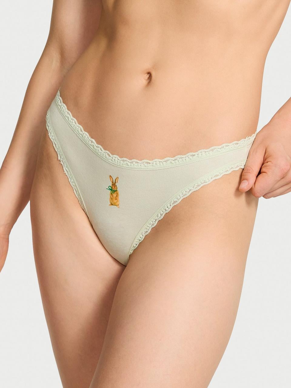 Трусики женские Victoria's Secret Cotton Lace-Waist Thong L Салатовый (196879992124)