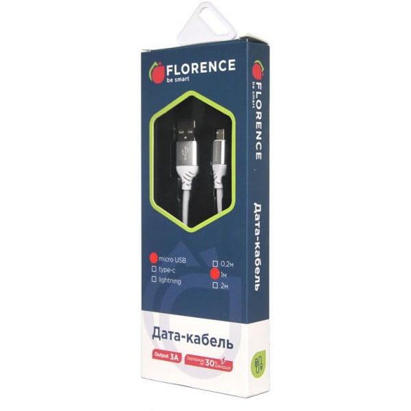 Кабель Florence Technic microUSB 1 м 3A White (FL-2204-WM) - фото 2