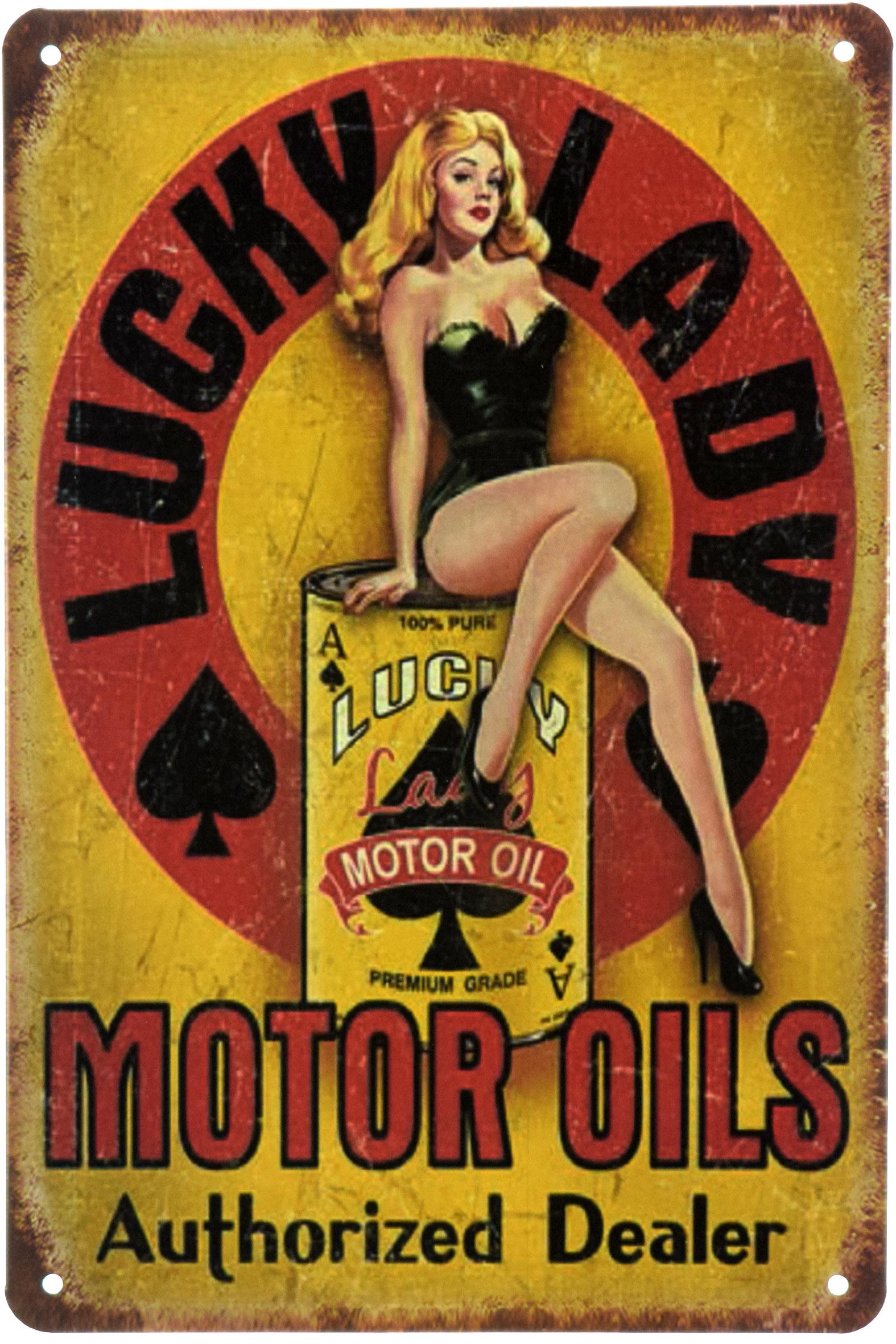 Табличка металлическая Motor Oils Lucky Lady 20x30 см