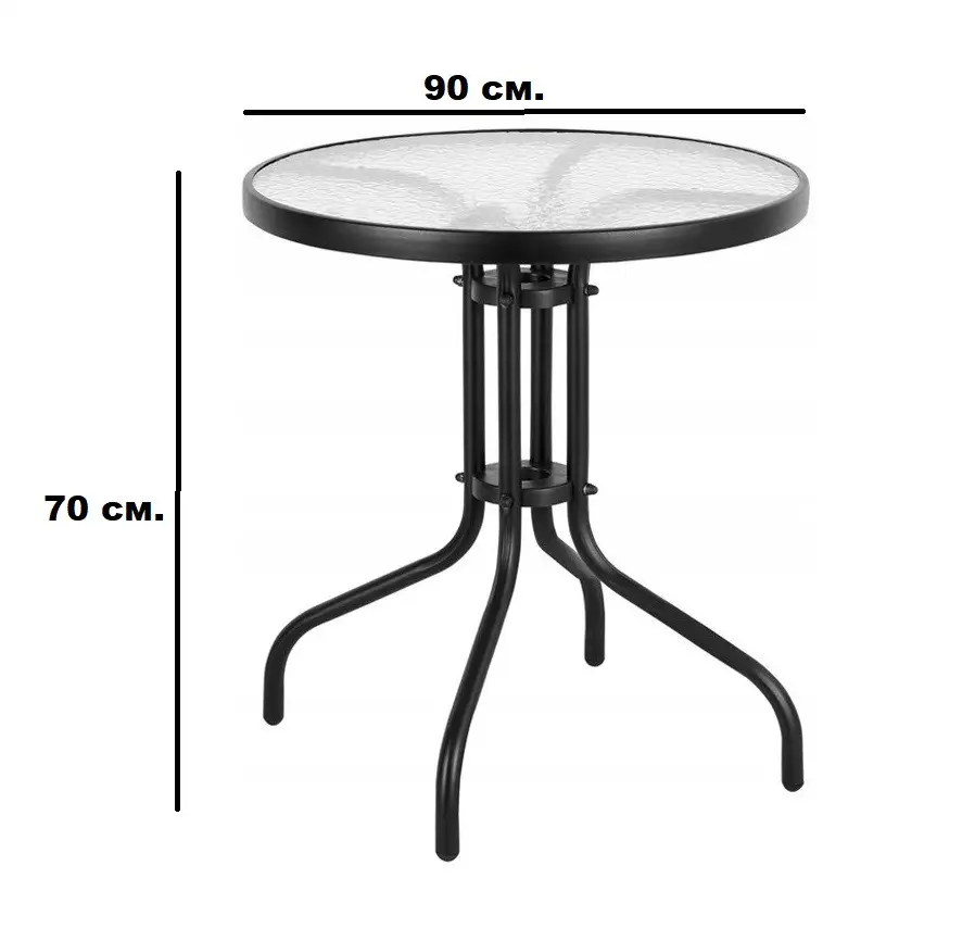 Стол садовый Kontrast Majorka FI90 круглый стеклянный 90 см Черный (AN-KMF190B) - фото 2