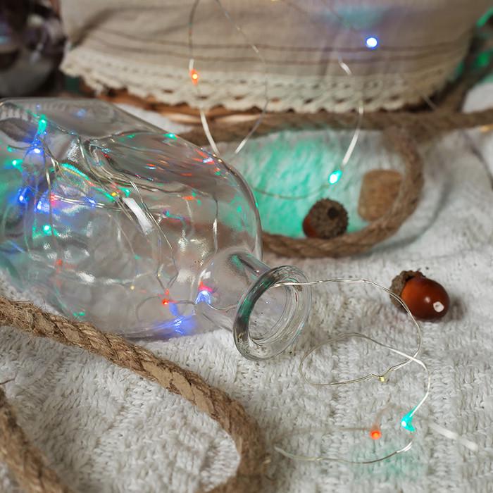 Гірлянда на батарейках Alphatrade Нитка Краплі роси 10 м 100 LED Срібний/Різнокольоровий - фото 2