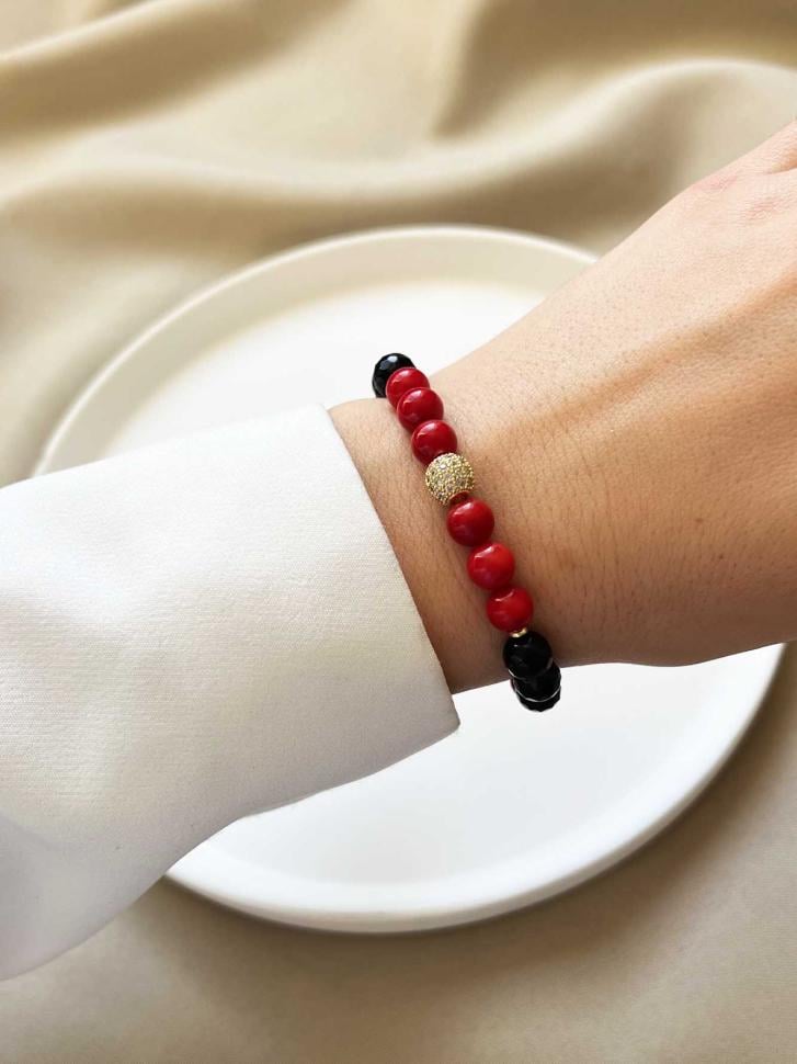 Браслет из натурального камня Черно-красный (5551)