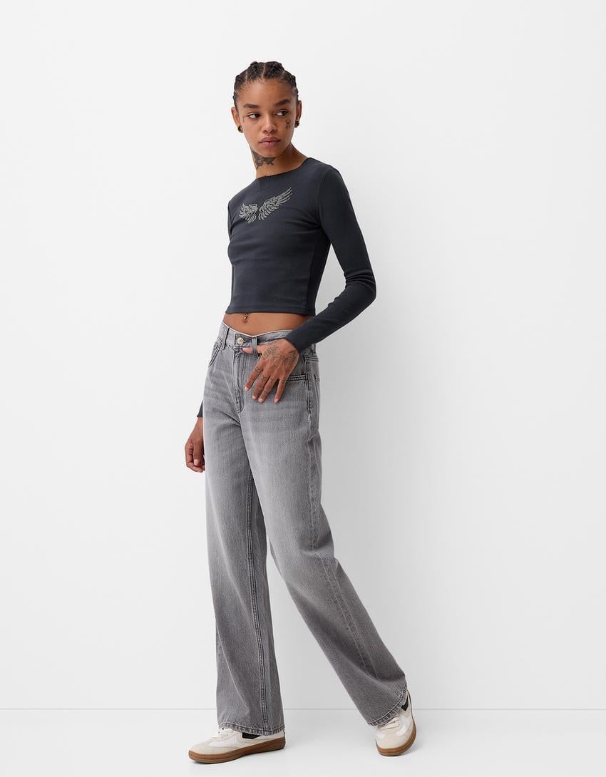 Топ з довгим рукавом Bershka S Темно-сірий (07844660200) - фото 3 Топ з довгим рукавом Bershka S Темно-сірий (07844660200) - фото 3