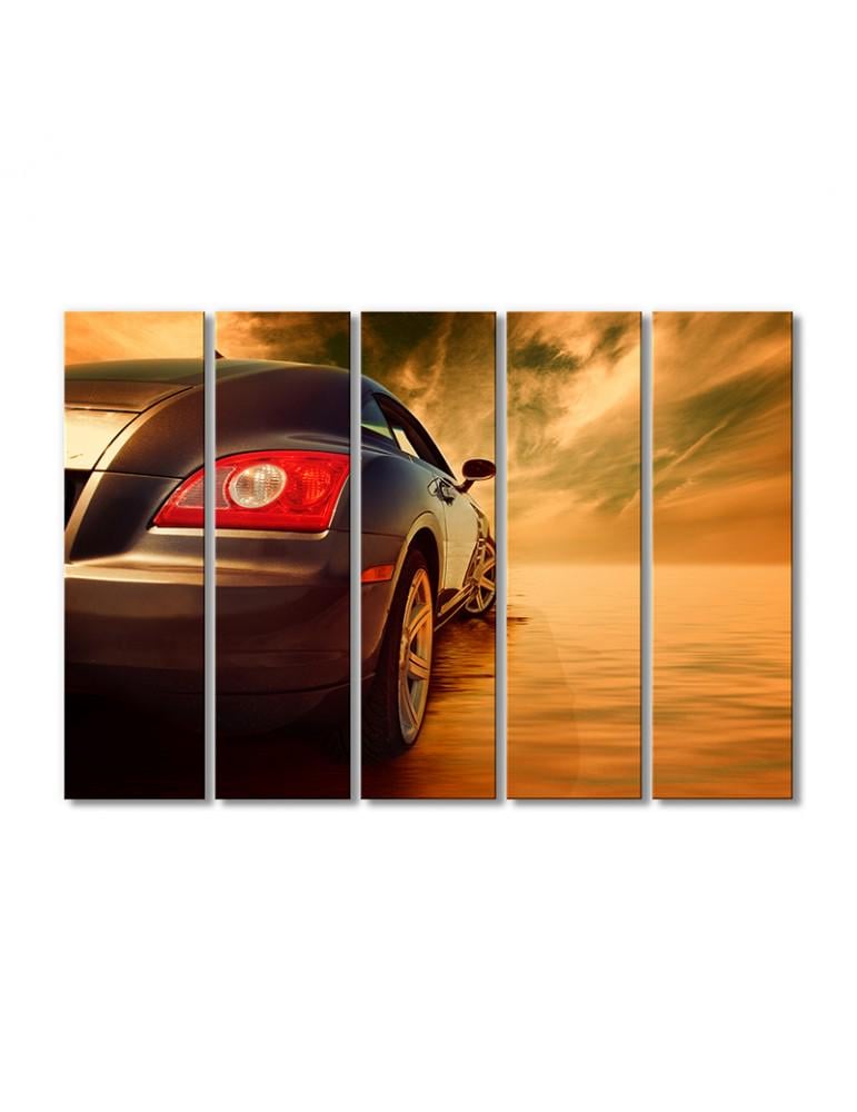 Картина модульная Спортивное авто отражается в воде 5 модулей 80x120 см