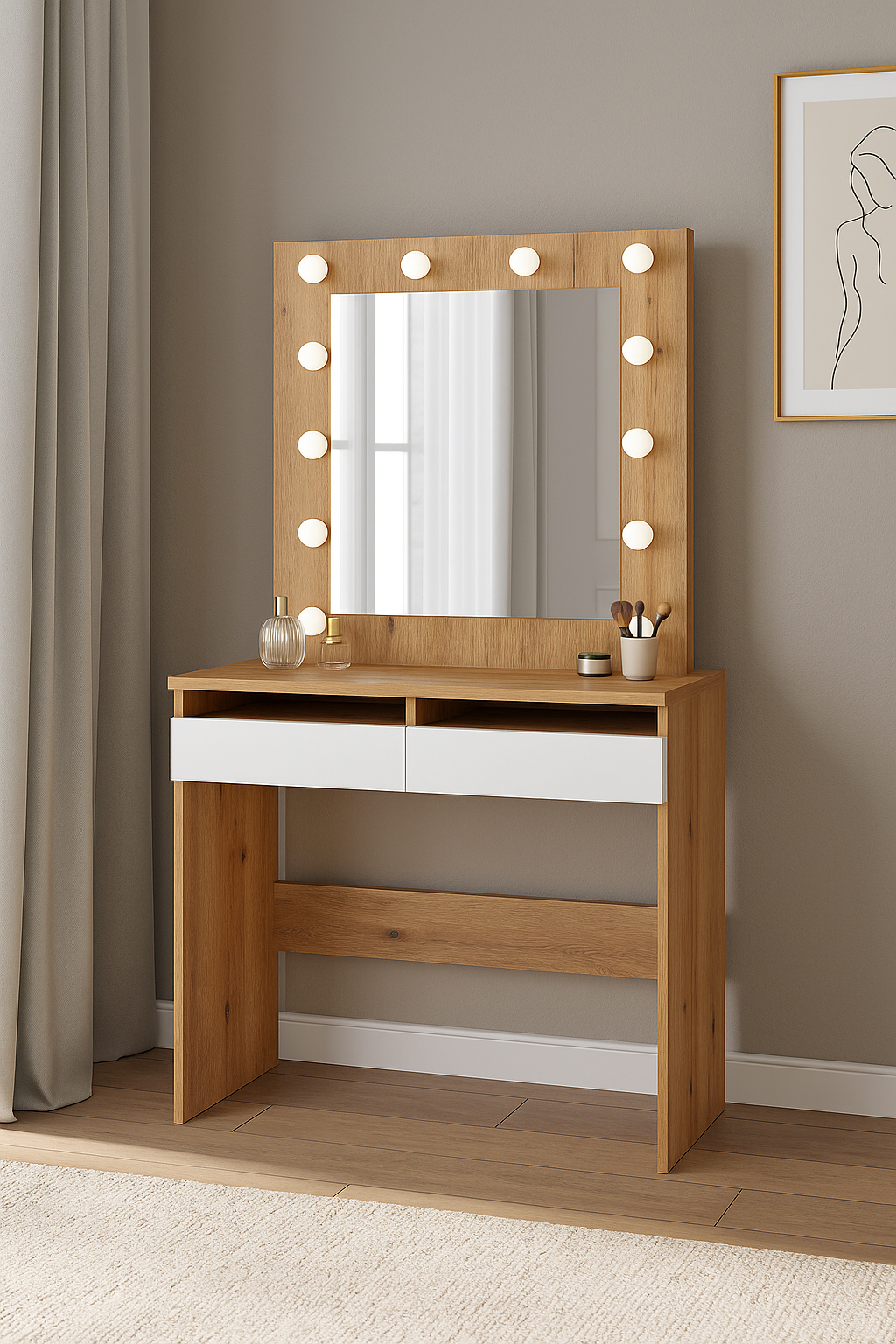 Столик туалетний LofTerno Head Malta 940х430х1400 Дуб Євок/Білий діамант (27884374)