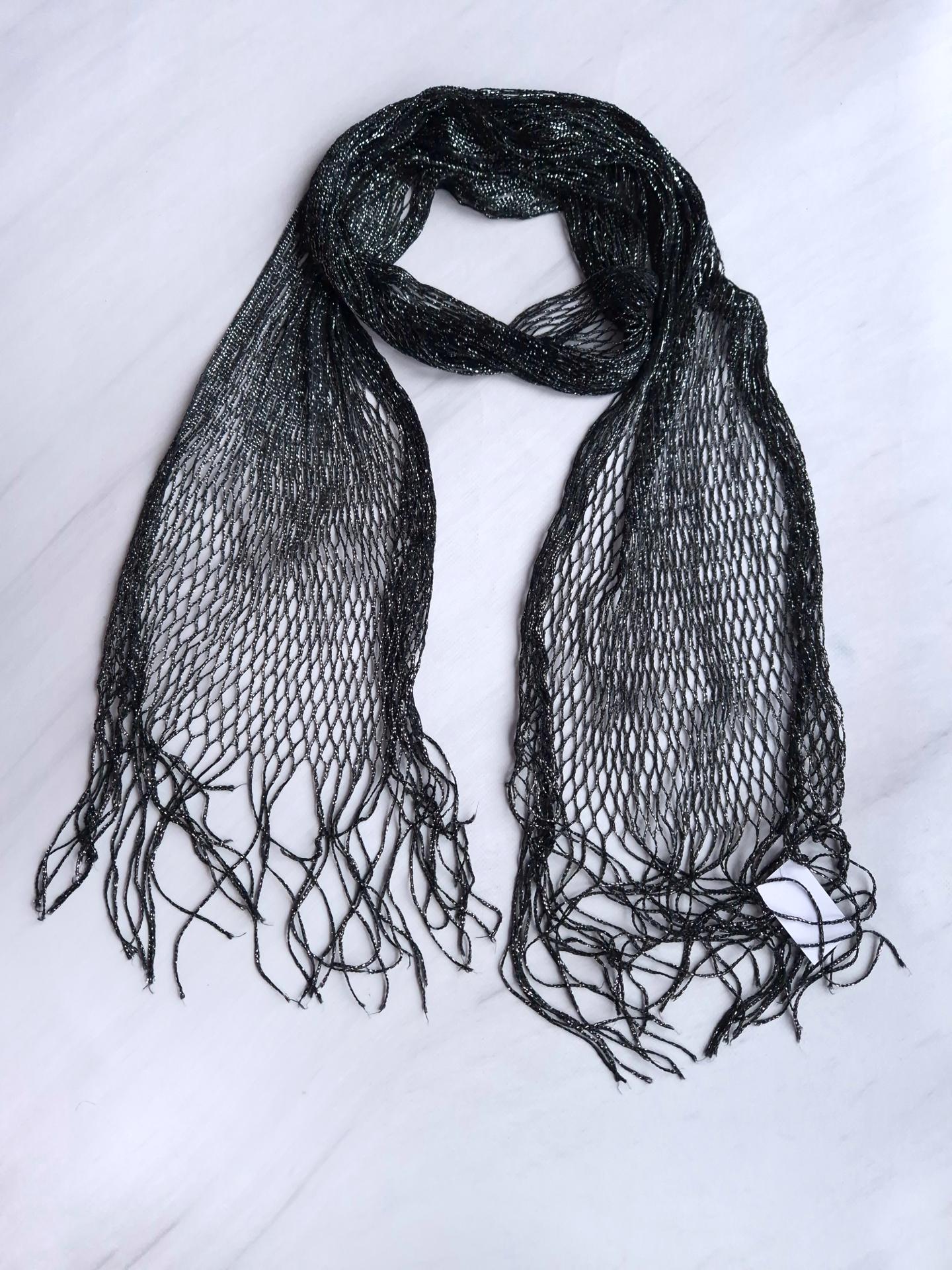 Шарф женский сетка с блестящей ниткой 156х45 см Черный (14972)