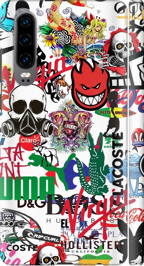 Чехол на Huawei P30 Many different logos (4022m-1622-42517) Чехол на Huawei P30 Many different logos (4022m-1622-42517)