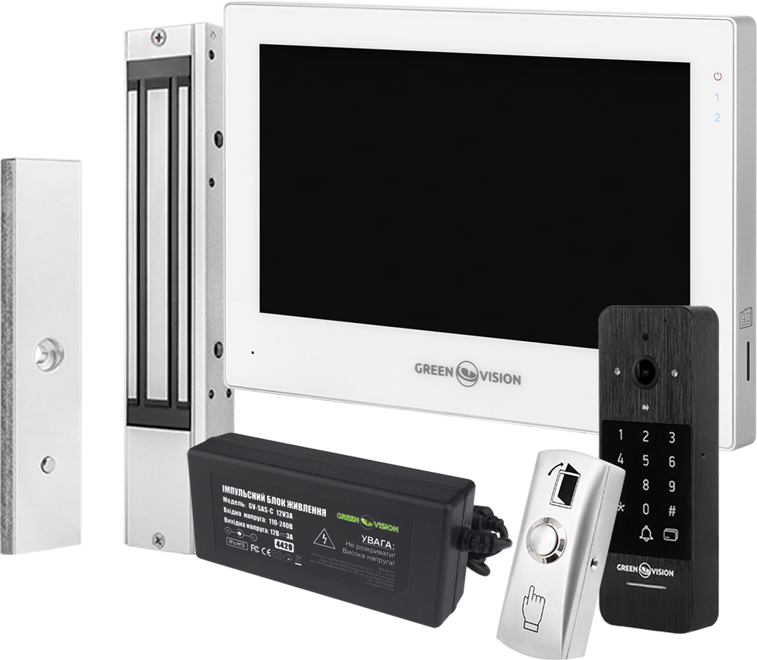 Комплект контроля доступа GreenVision GV-901 с магнитным замком 280 кг и домофоном Комплект контроля доступа GreenVision GV-901 с магнитным замком 280 кг и домофоном