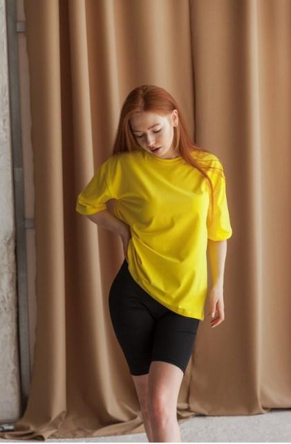 Футболка женская Vivioji Оверсайз хлопковая One size Желтый (12948)