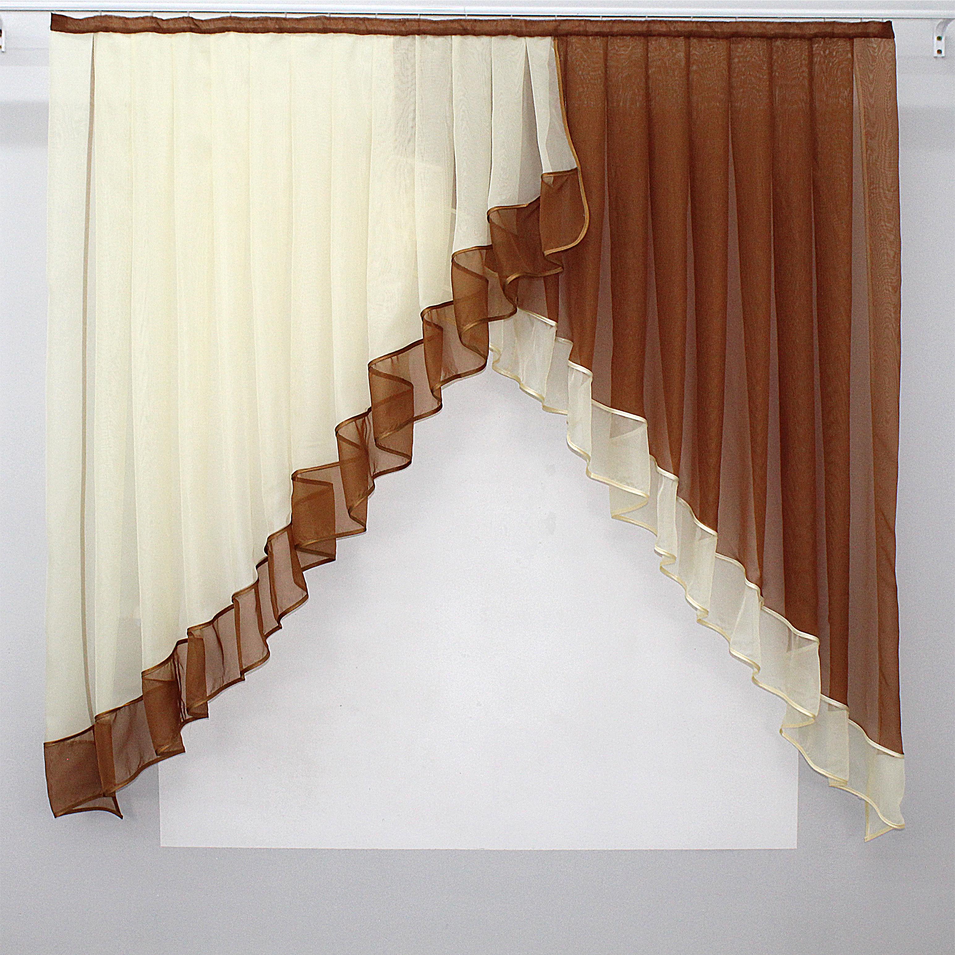 Фіранка кухонна VR-Textil № 023к 150х150 см Коричневий/Бежевий (50-950) - фото 1 Фіранка кухонна VR-Textil № 023к 150х150 см Коричневий/Бежевий (50-950) - фото 1